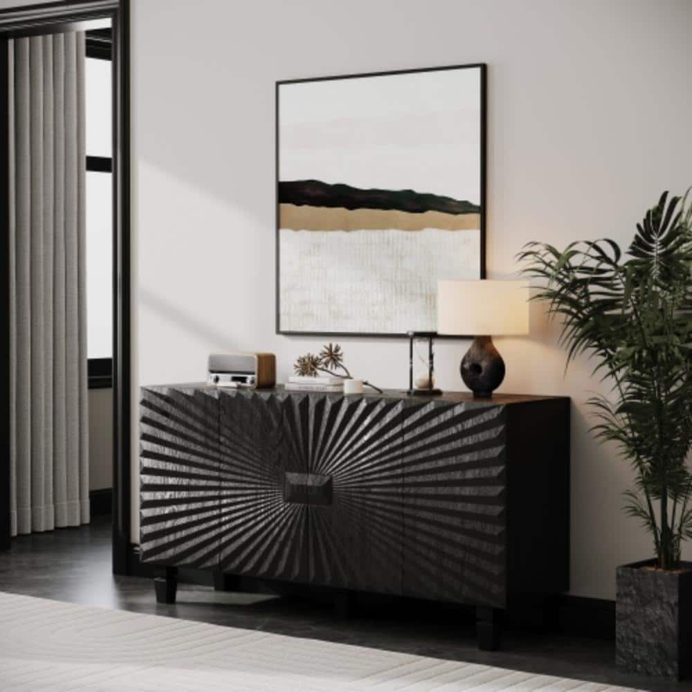 Unbranded 59 in. W x 15.6 in. D x 30.4 in. H Bathroom Black Linen Cabinet (3)