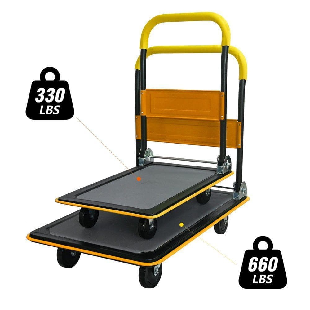 Huluwat Yellow 330 lb. Capacity Platform Hand Truck with 2-360° Swivel Wheels (3)