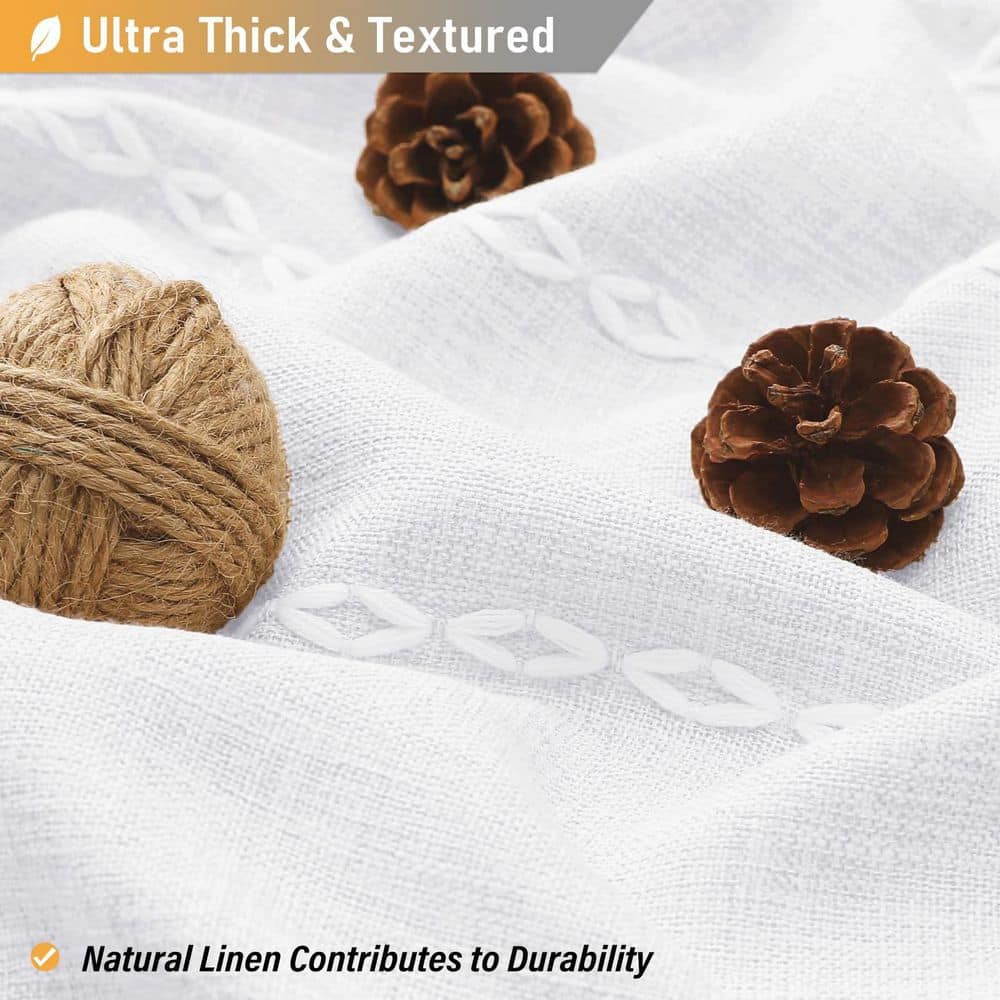 Wudkey 72 in. W x 72 in. L Boho Linen Striped Heavy Duty Fabric Farmhouse Shower Curtain in White with Tassel for Bathroom (3)