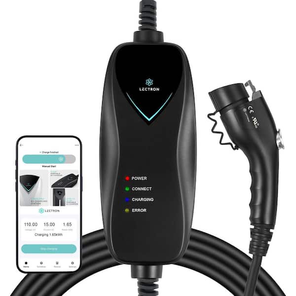 LECTRON Level 1 J1772 Portable EV Charger (Wi-Fi Version), 110V, 15 Amp, NEMA 5-15 Plug, 16 ft. Cord (2)
