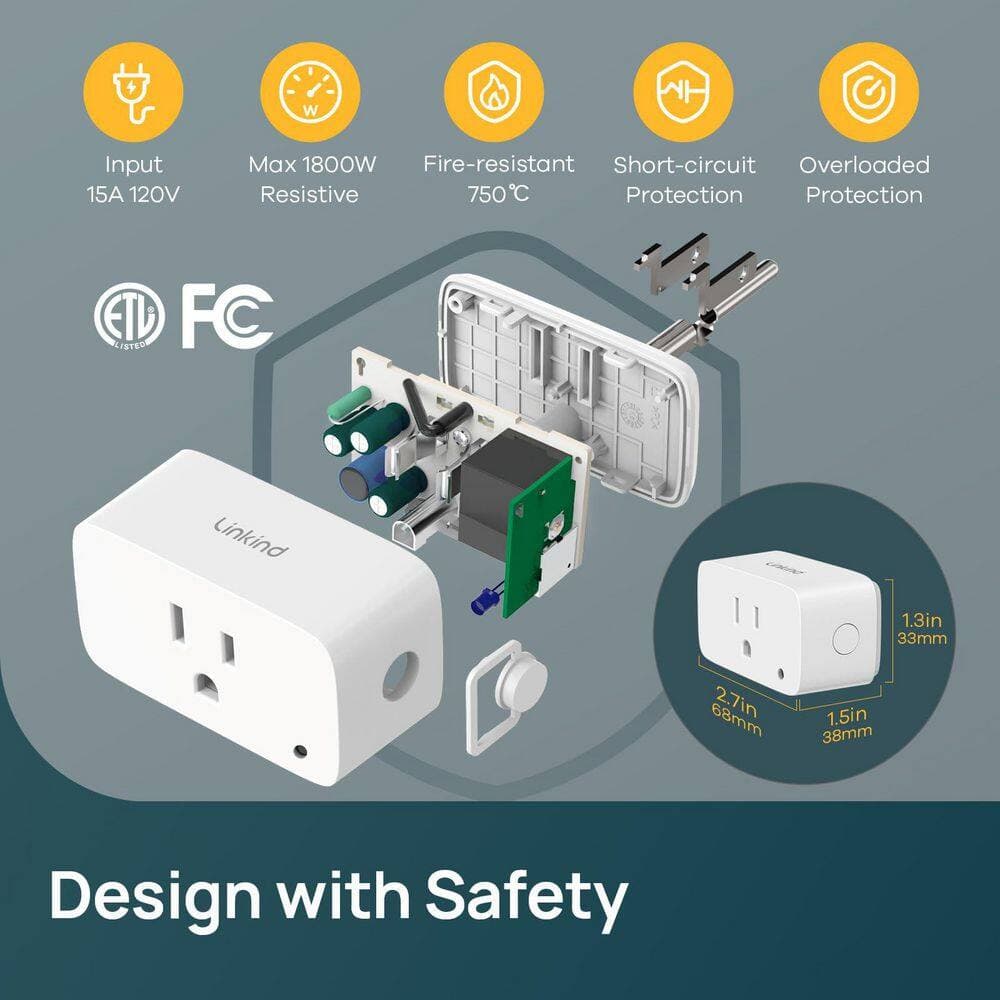 Aoibox 15A 1800W 120-Volt Wi-Fi Smart Plug Grounding Connector White 4 Pack with LED Night Light, Timer, Dusk to Dawn (3)