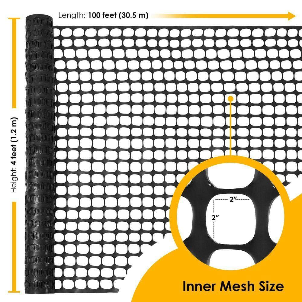 Angel Sar 4 ft. x 100 ft. Black Plastic Netting Fence, Temporary Fence and Construction Fence for Both Construction and Home Use (2)