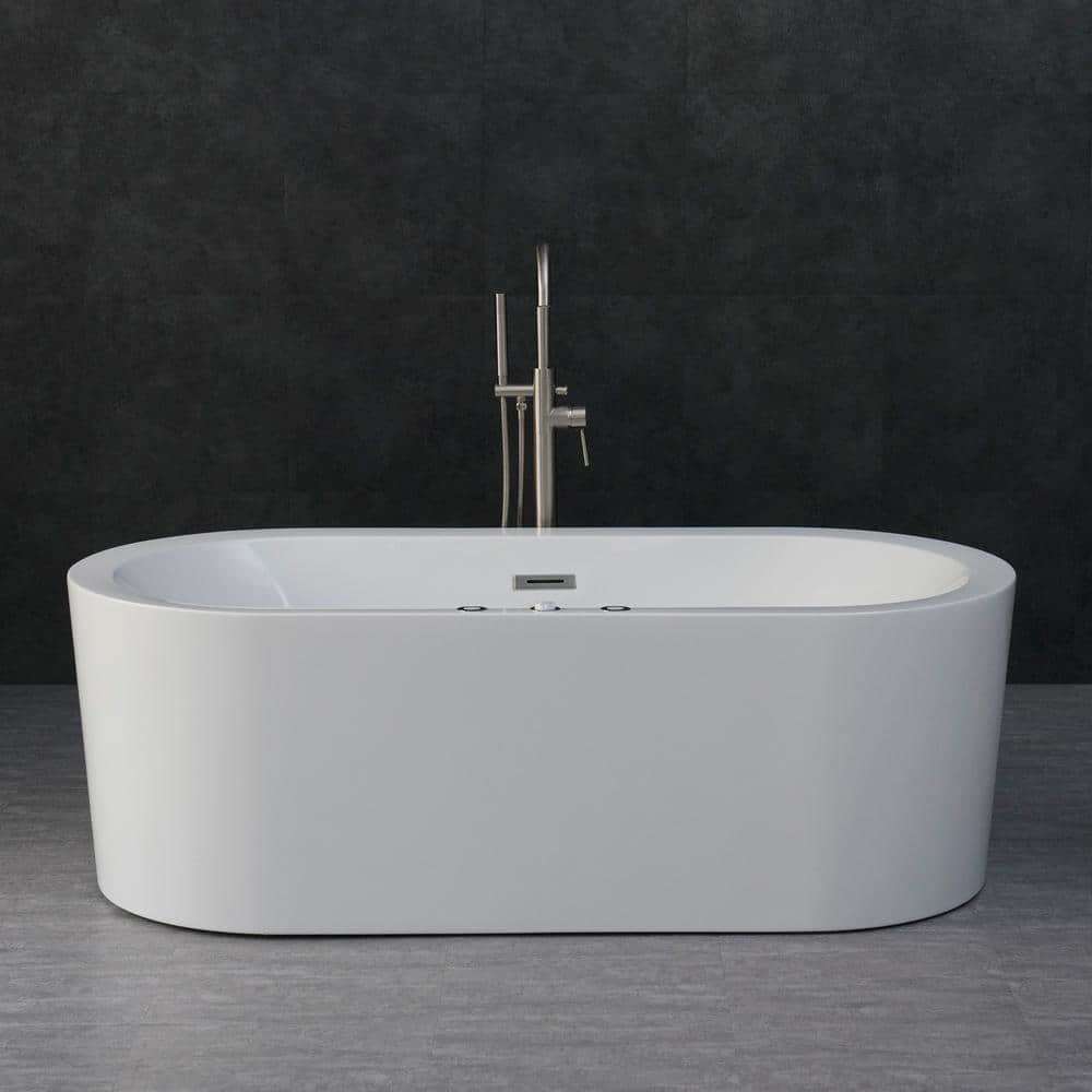 WOODBRIDGE Acrylic Flatbottom Freestanding Whirlpool and Air with Inline Heater Bathtub,Drain and Overflow Included White (1)