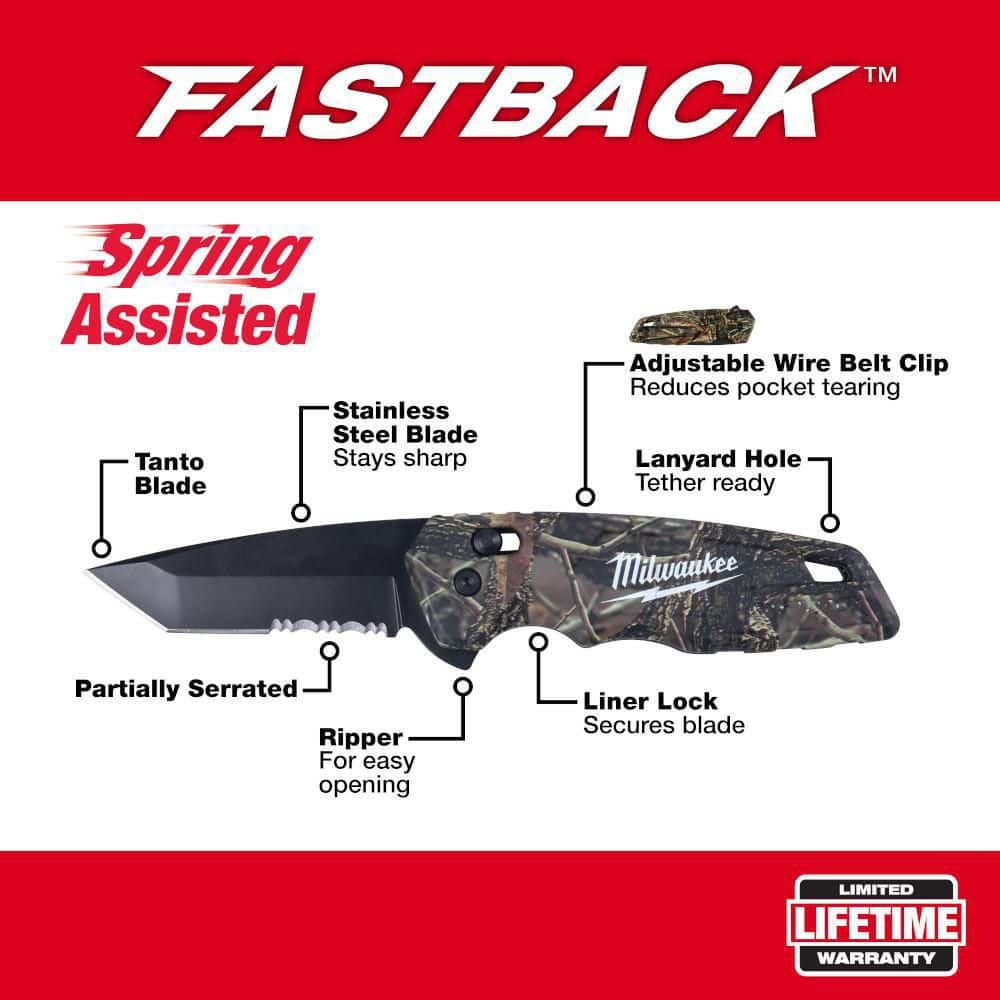 Milwaukee 3 in. Hardline D2 Steel Smooth Blade Pocket Folding Knife with FASTBACK Camo Stainless Steel Folding Knife (2-Piece) (3)