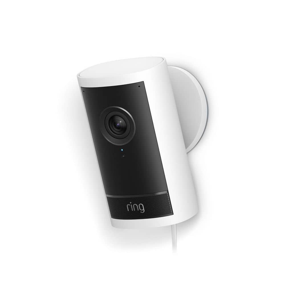 Ring Outdoor Cam Pro, Plug-In - Retinal 4K Security Camera, 10x Enhanced Zoom, Low-Light Sight Color Night Vision, White