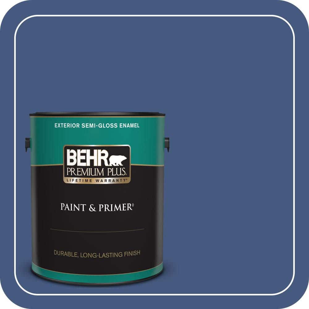 BEHR PREMIUM PLUS 1 gal. #M540-7 Optimum Blue Semi-Gloss Enamel Exterior Paint & Primer