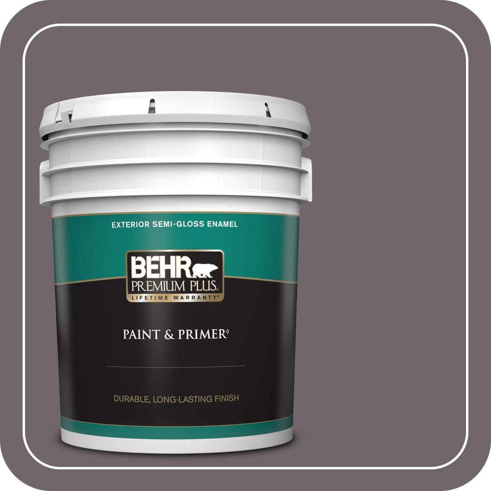 BEHR PREMIUM PLUS 5 gal. #N570-5 Curtain Call Semi-Gloss Enamel Exterior Paint & Primer