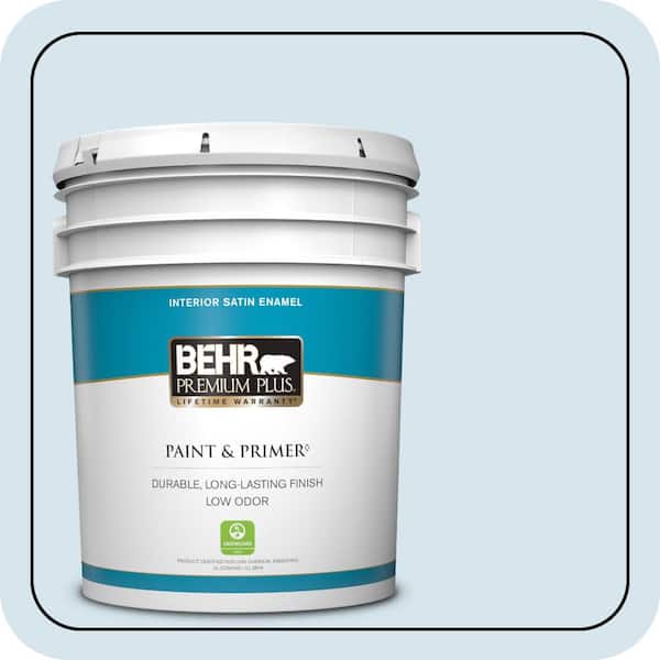 BEHR PREMIUM PLUS 5 gal. #560C-1 Rain Water Satin Enamel Low Odor Interior Paint & Primer (2)