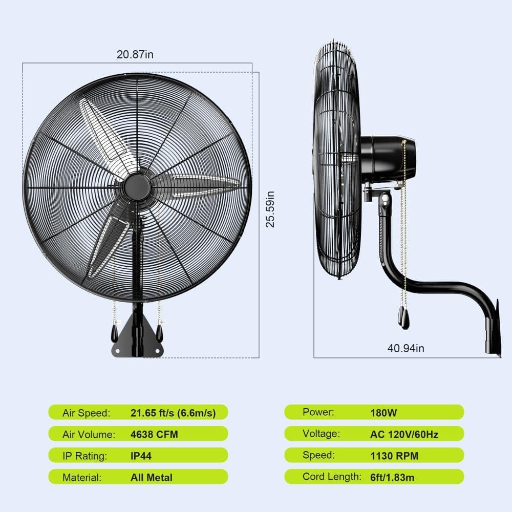 Fjordlyn 26 in. Commercial Wall Fan, High Velocity Industrial Fan with Pull Chain, 3-Speed Oscillating Air Circulator in Black (2)