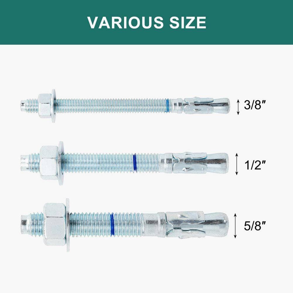 xinyoec 25-Pack 5/8 in. x 5 in. Concrete Anchors, 5/8 in. Wedge Anchors Bolts Zinc Plated (3)