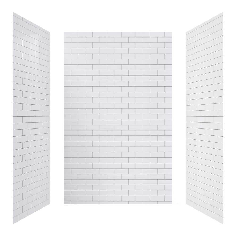 MEDUNJESS 60 in. L x 36 in. D x 96 in. H 3-Piece Glue Up Composite Alcove Shower Wall Set in White (1)