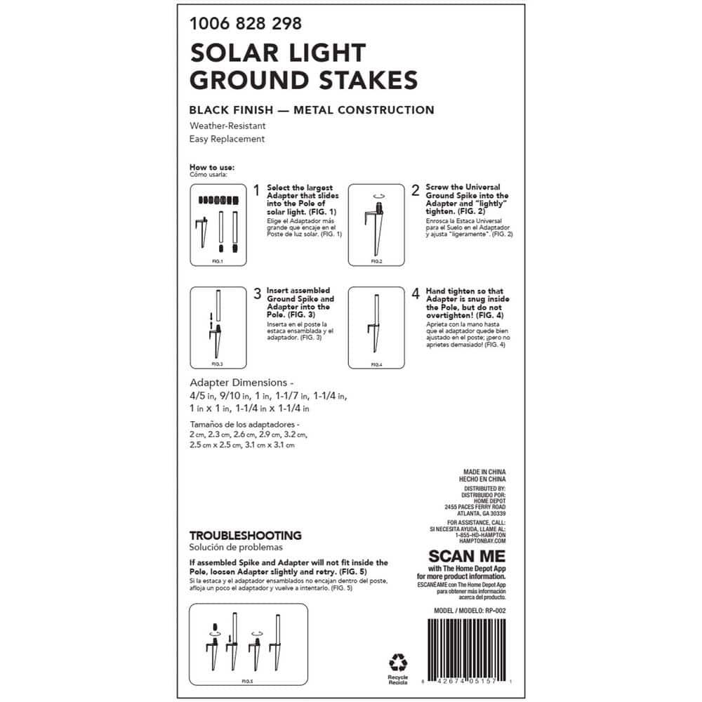 Hampton Bay Outdoor Solar Landscape Light Replacement Metal Black Ground Stake (2-Pack) (4)