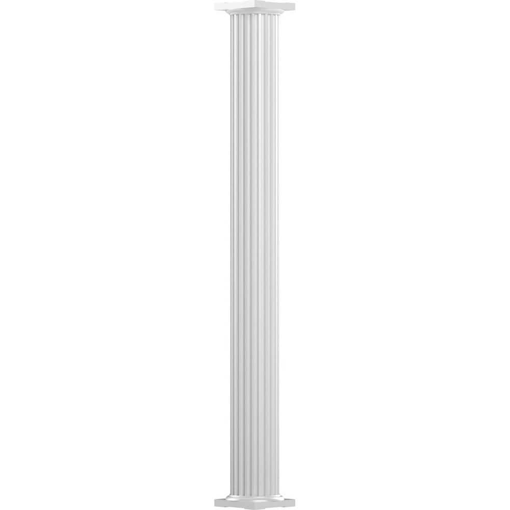 AFCO 9' x 10" Endura-Aluminum Column, Round Shaft (Load-Bearing 26,000 lbs), Non-Tapered, Fluted, Gloss White Finish