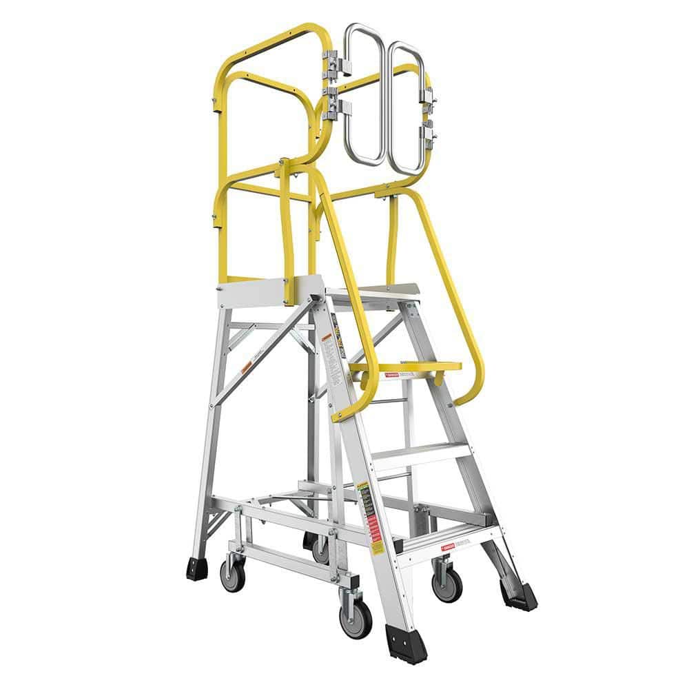Unbranded 4-Step 6.7 ft. Aluminum Hybrid Platform Ladder, 6 ft. Reach 375 lbs. Capacity Rolling Platform Ladder, ANSI Compliant