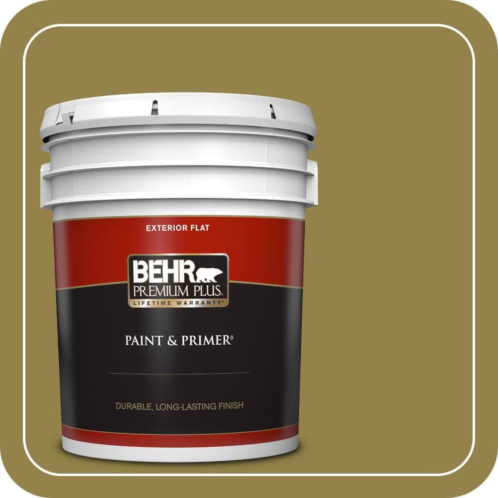 BEHR PREMIUM PLUS 5 gal. #PPU9-02 Lucky Bamboo Flat Exterior Paint & Primer (1)