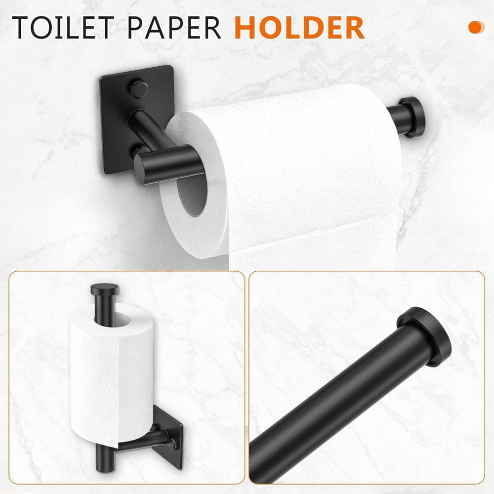KHKFY 5-Piece 23.6 in. Stainless Steel Wall Mounted Bathroom Towel Bar Accessories Hardware Set in Matte Black (3)