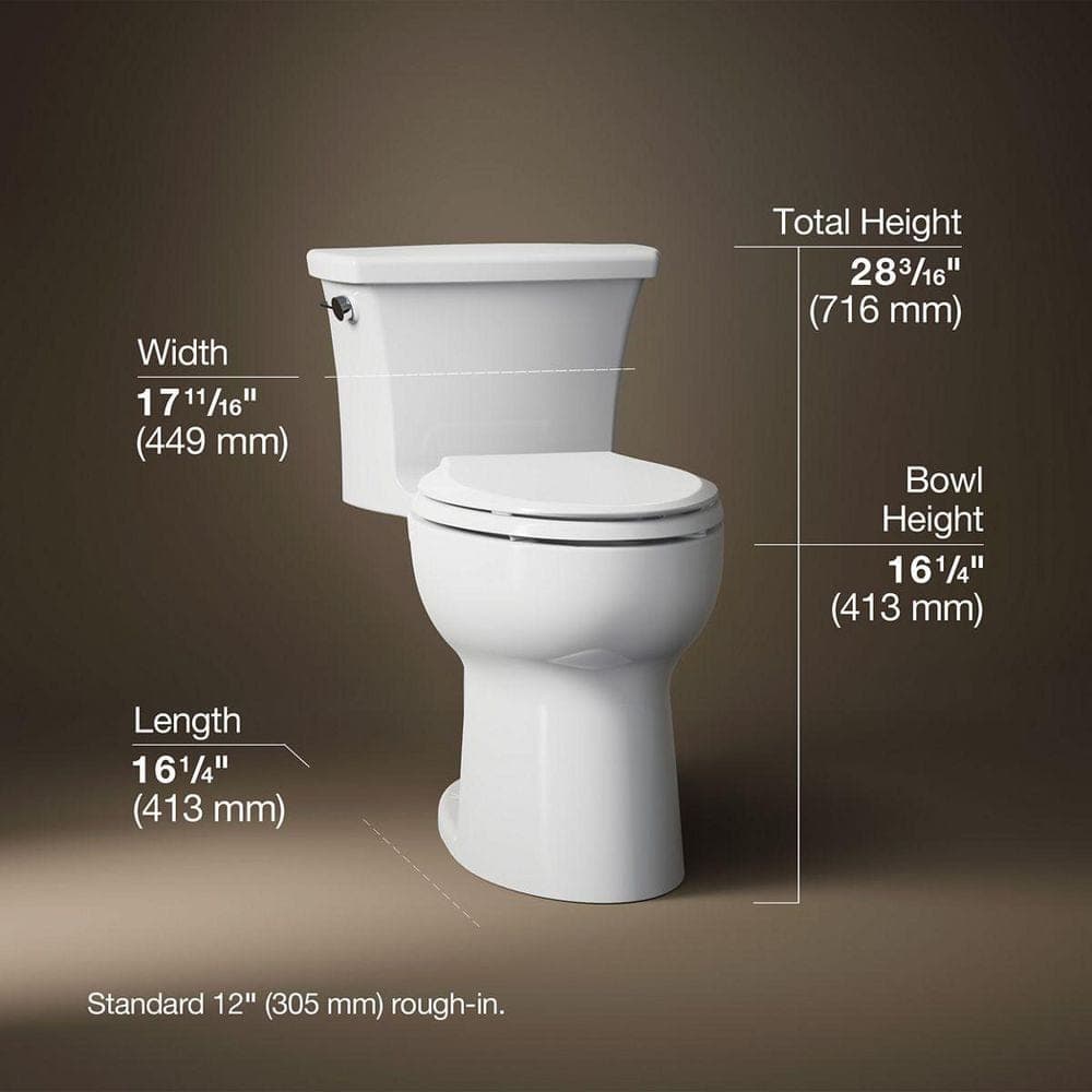 KOHLER Highline Arc 12 in. Rough In 1-Piece 1.28 GFP Single Flush Elongated Chair Height Toilet in White with Soft Close Seat (2)