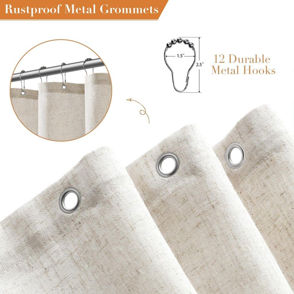 Anqtovp 72 in. W x 72 in. L Linen Blend Shower Curtain in Ivory Natural Cream Beige Boho Farmhouse Waterproof Set (2)