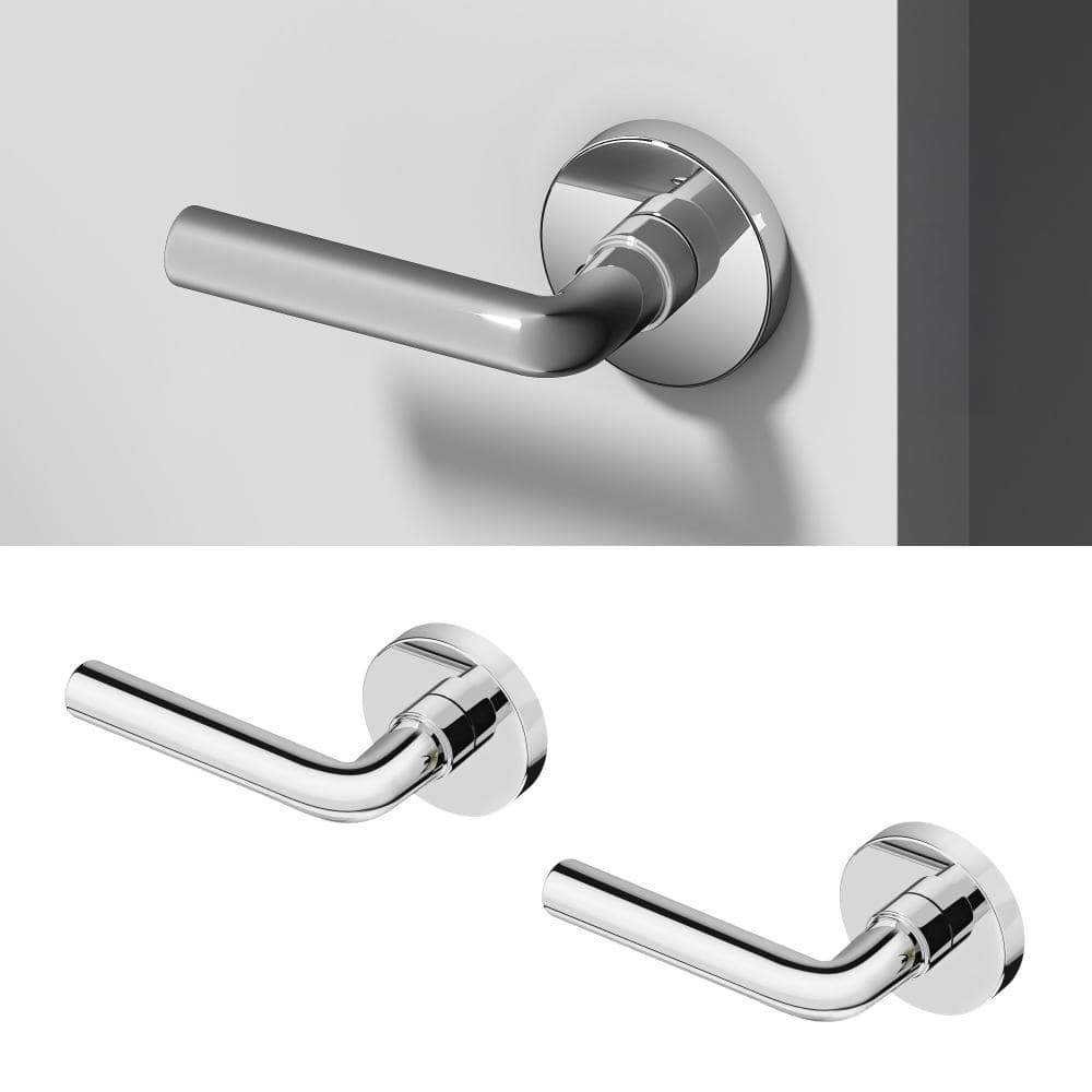 Okun Arc Metal Chrome Dummy Door Handle with Round Rosette 2-Pack (1)