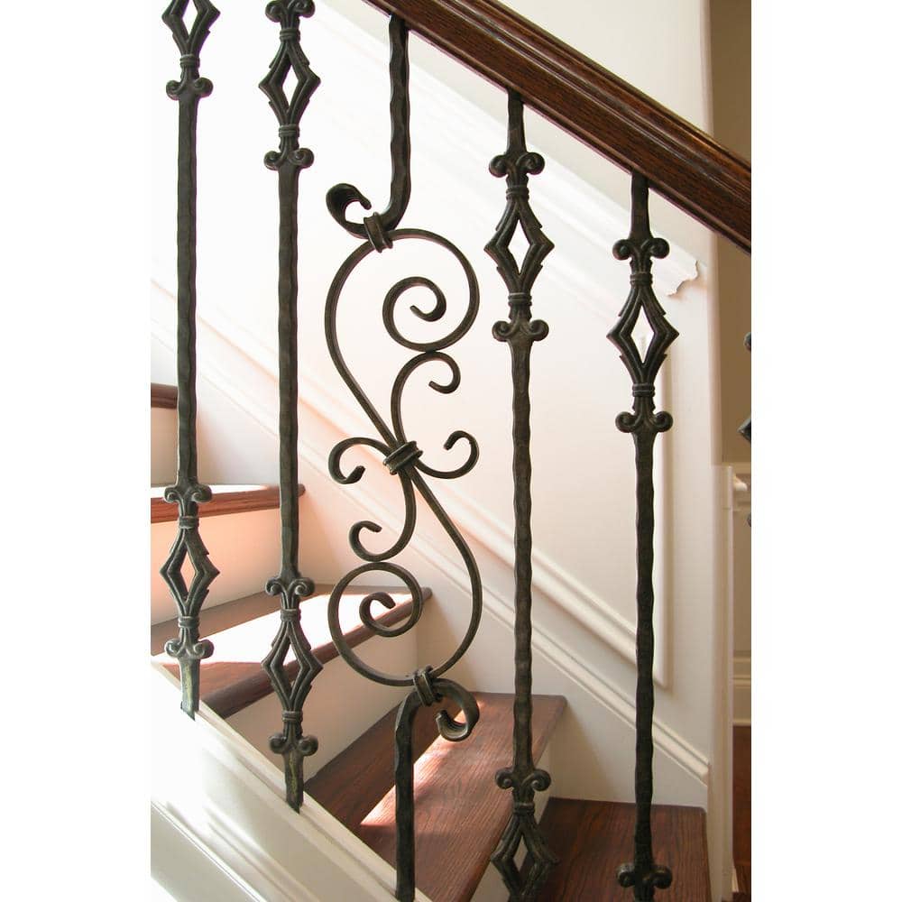 HOUSE OF FORGINGS Tuscan Square Hammered 44 in. x 0.5625 in. Satin Black Large Spiral Scroll Solid Wrought Iron Baluster (3)
