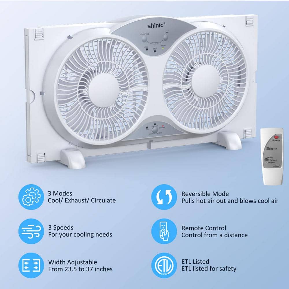 Angel Sar Twin 9" Blades Window Fan with Bug Screen, 23.5" to 37" Adjustable Window Exhaust Fan for Kids Bedroom Living Room (3)