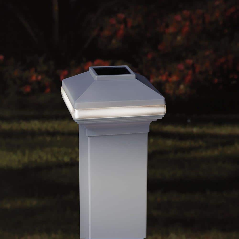 Veranda 4 in. x 4 in. White Vinyl Solar-Powered Pyramid Fence Post Cap (3)