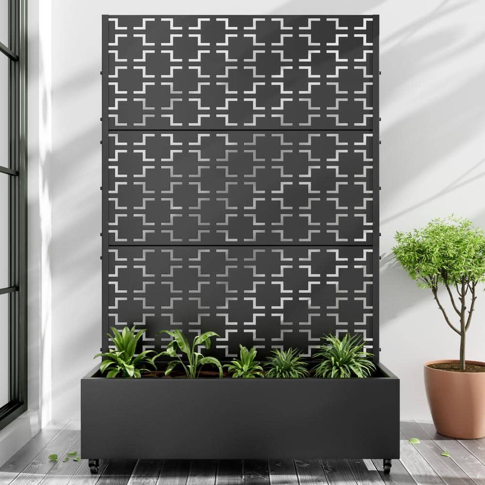 Dovelina Large 47 in. x 72 in. Black Metal Raised Garden Bed Planter Box with Trellis and Caster (1)