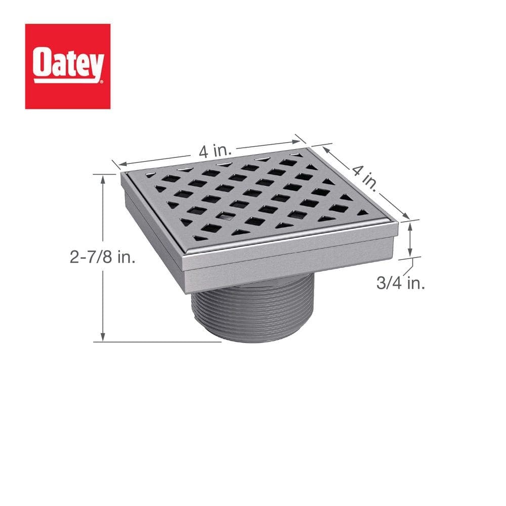 Oatey Designline Shower Drain 4 in. H x 4 in. D Brushed Square Stainless Steel Trellis Decorative Drain Cover (3)