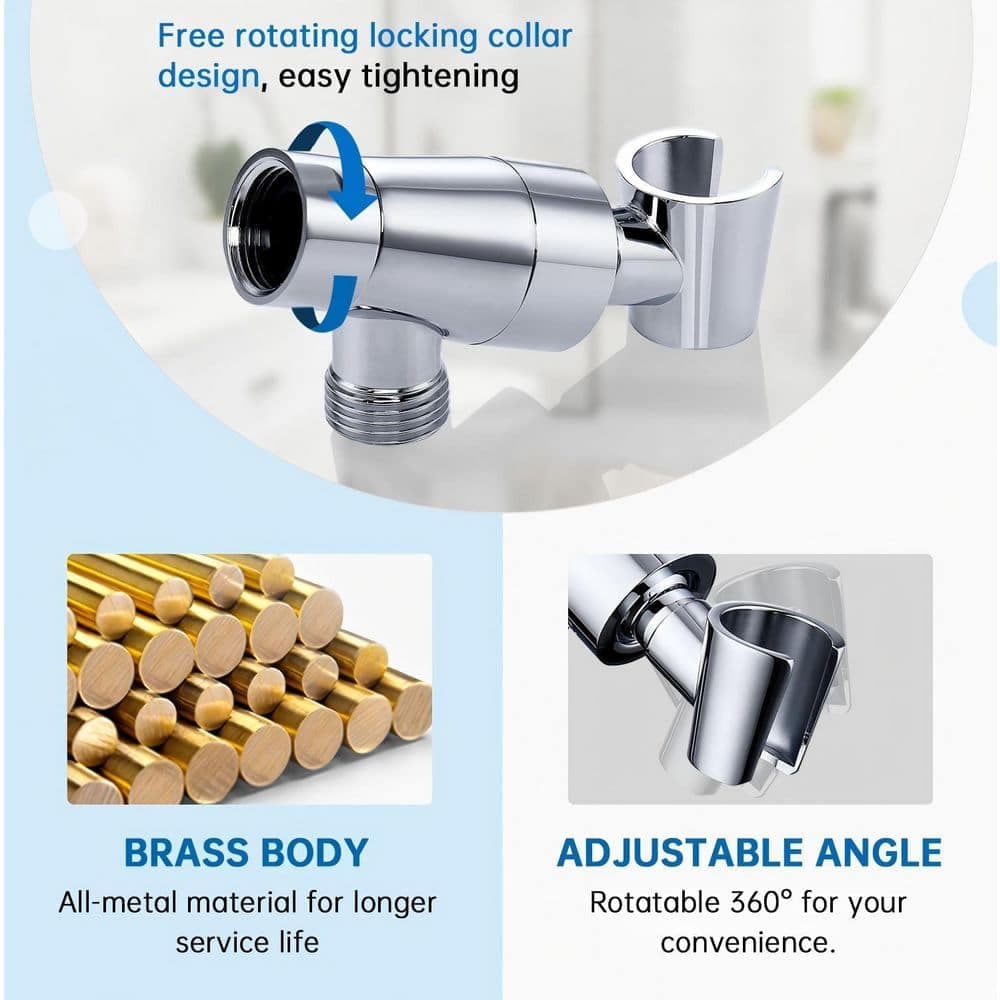 Helhom Chrome Shower Head Holder with Stainless Steel Hose, Solid Brass Adjustable Arm Mount, Handheld Shower Head Replacement (3)