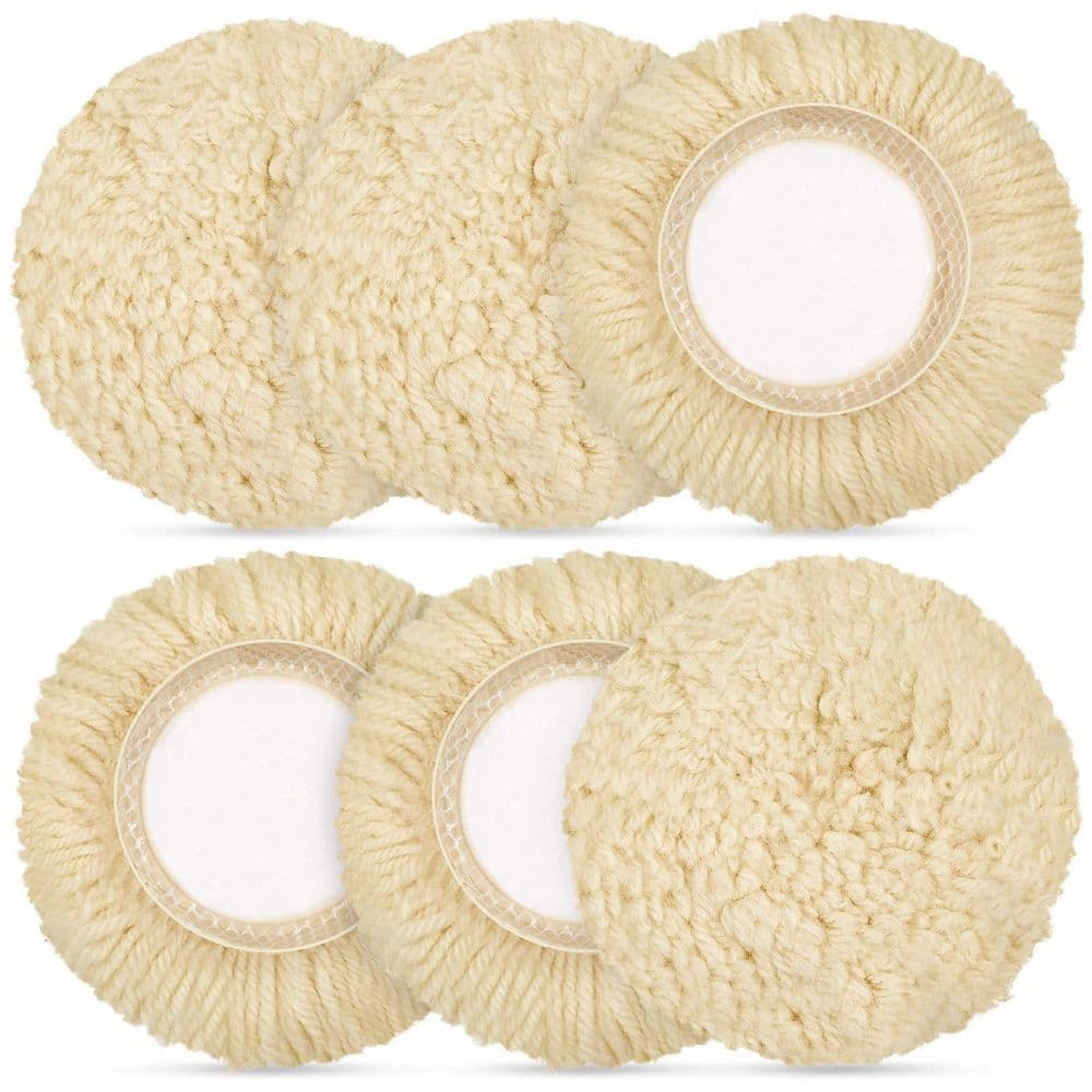 LAIFUCAM 6 Pack Natural Wool Polishing Pad Car Buffing Pad with Hook and Loop for Drill Polisher Floor Glass Boat (1)