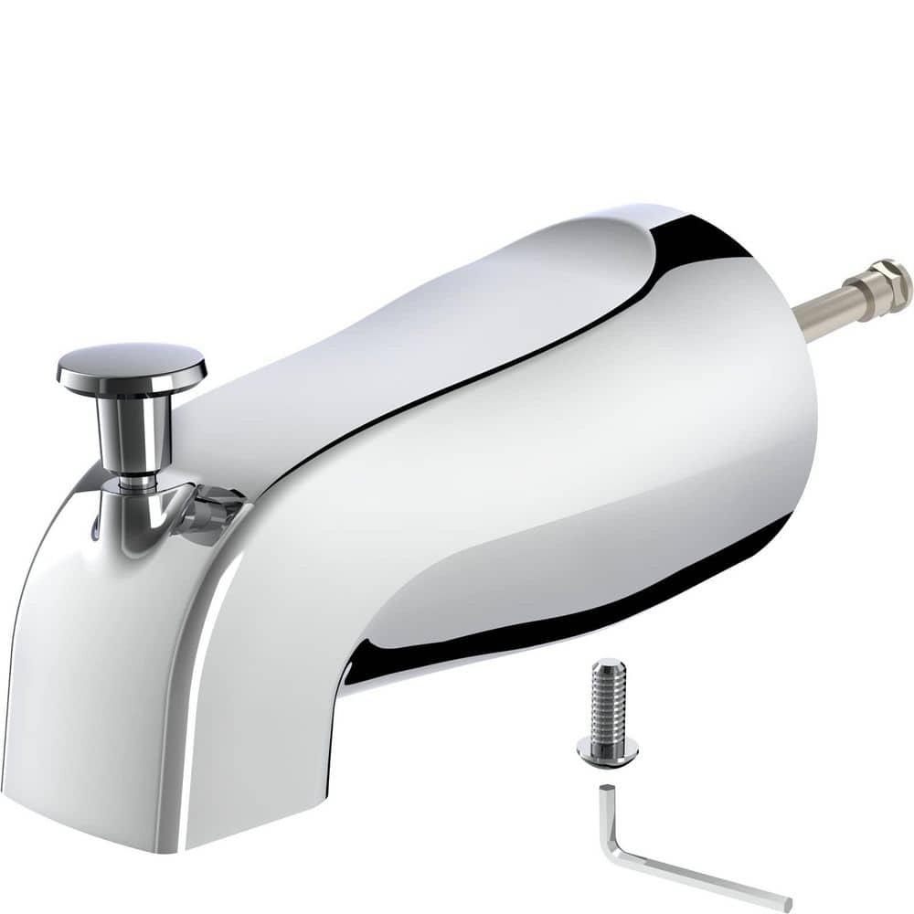 Helhom Chrome Universal Slip On Tub Spout with Diverter, 5 in. Bathtub Faucet, Fits 1/2 in. 5 8 in. Diameter Copper Pipe (1)
