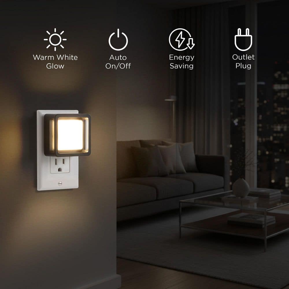 Unbranded Black Deco Cube Plug-In Warm White LED Night Light 2-Pack (3)