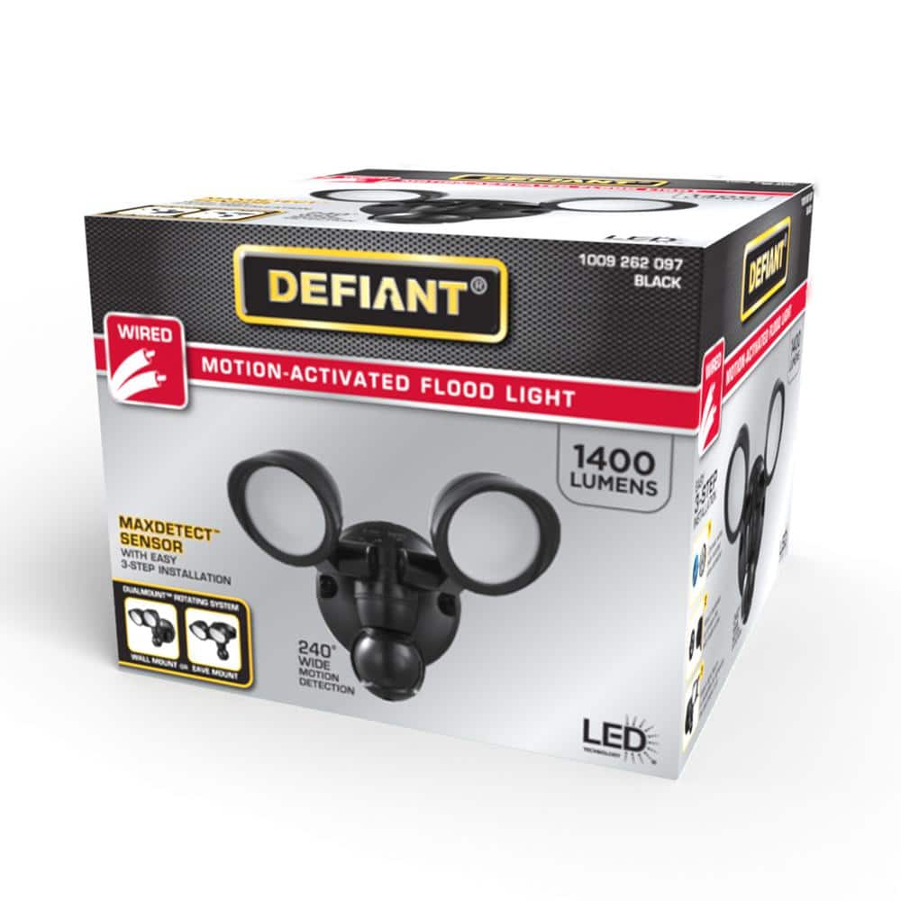 Defiant MaxDetect 240° Black Motion Sensing Wired Outdoor 2-Head LED Security Flood Light 1400 Lumens (3)