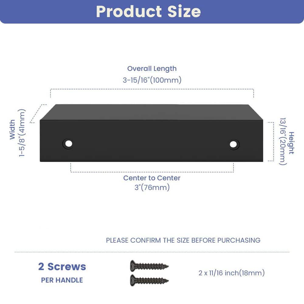 Numhew 10-Pack 3 in. Black Cabinet Pulls, Kitchen Cabinet Handles, Aluminum Alloy Edge Finger Pull for Dresser and Drawer (2)