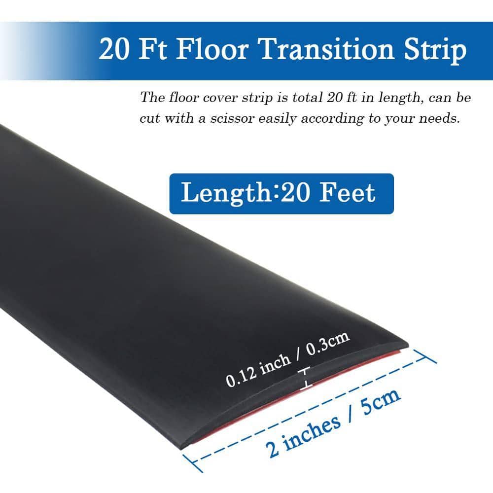 Angel Sar 20 ft. x 2 in. x 0.12 in. Th Vinyl Floor Transition Strip Floor Cover Strip, Floor Flat Divider Strip (Black) (2)