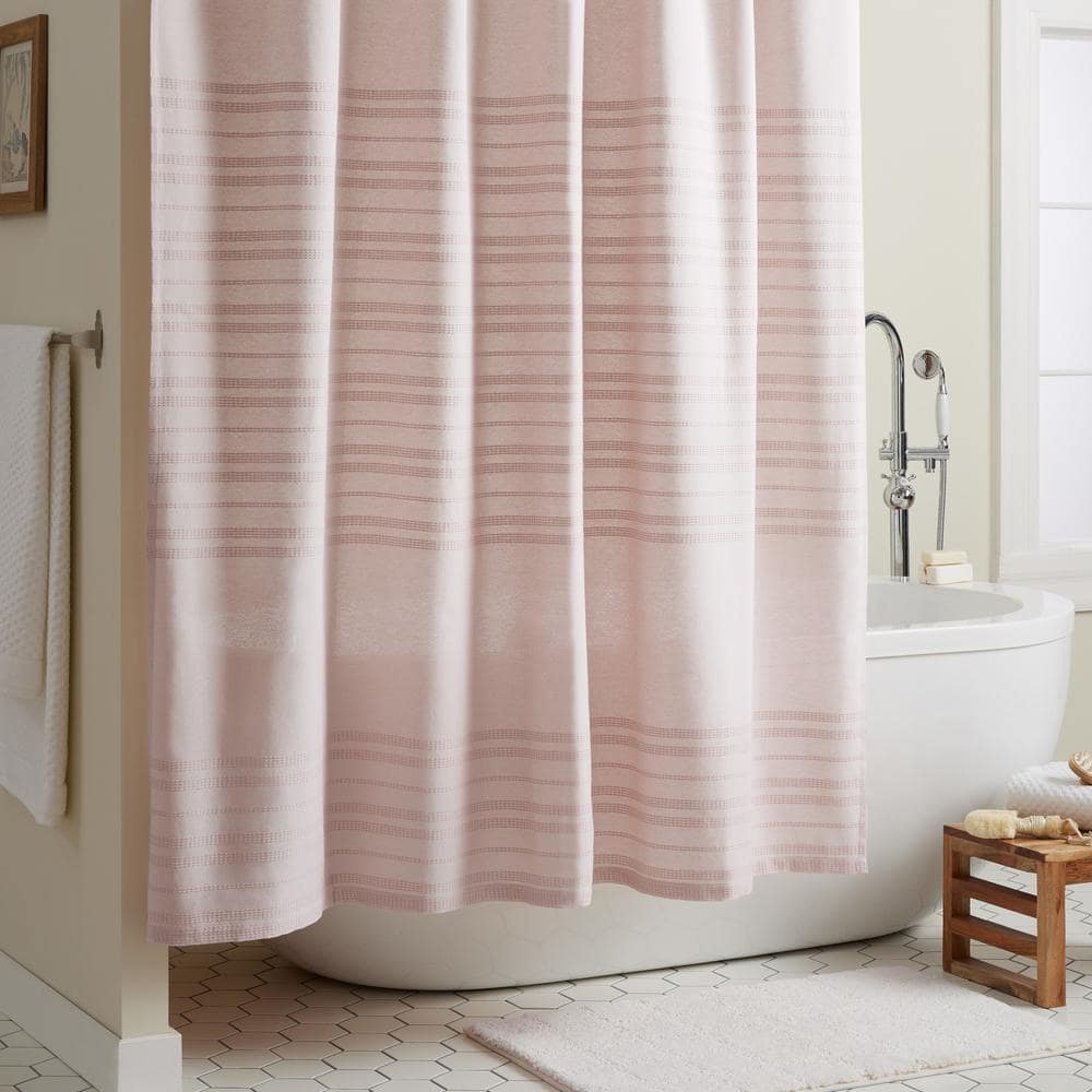 TOWN & COUNTRY LIVING Sophia Textured Cotton Stripe 70 in. x 72 in. Shower Curtain in Blush (2)