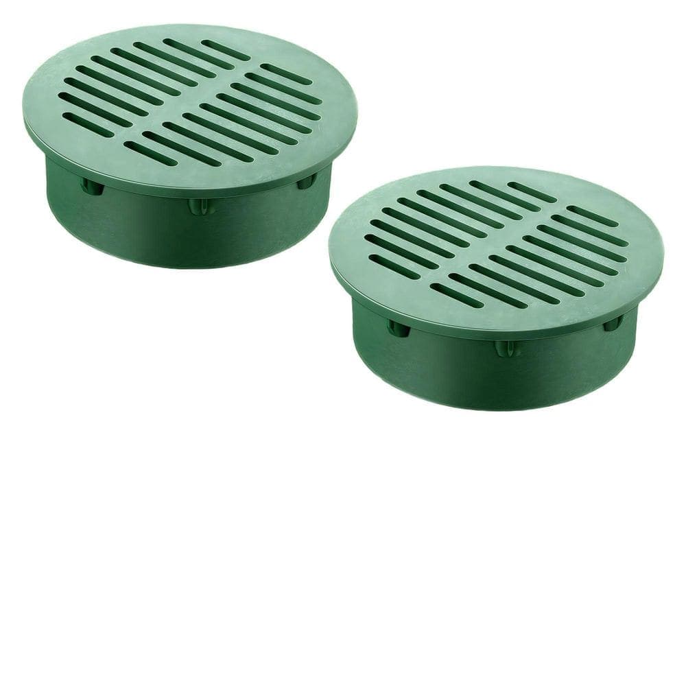 Helhom 6 in. Round Grate Drain Cover, Fits 6 in. Drain and Sewer, for Triple Wall Pipe, Small Lawns (2-Pack) (1)