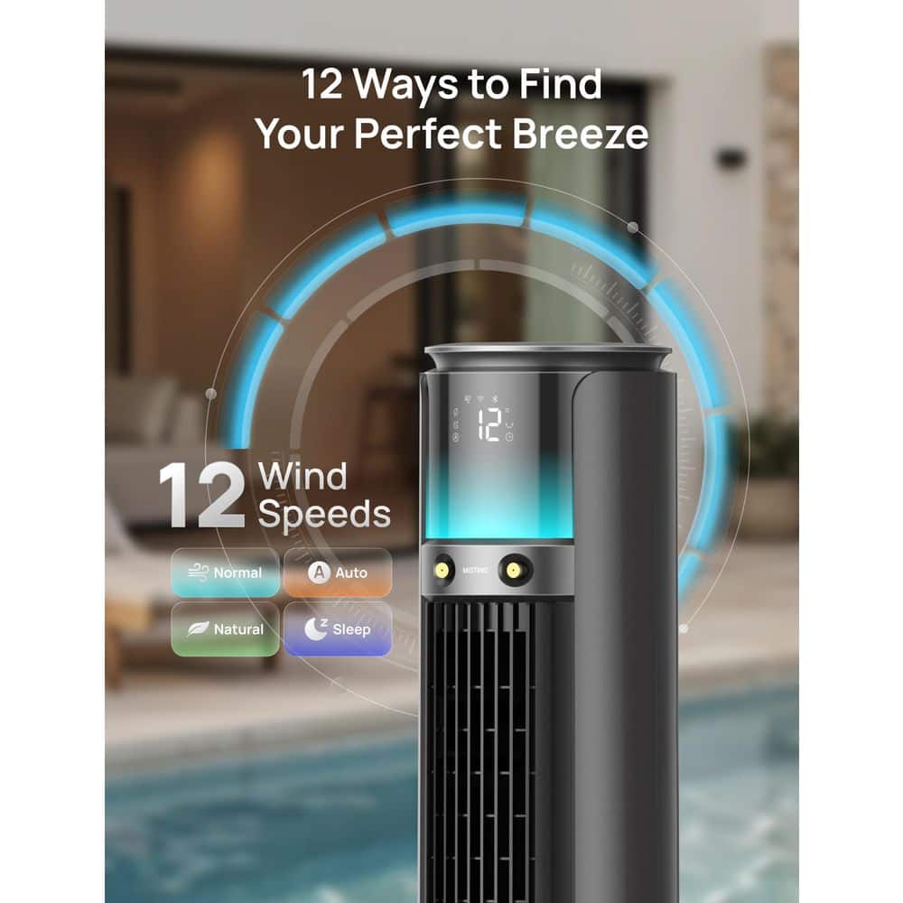 DREO Outdoor Misting 42 in. 12-fan speeds Tower Fan in Black with Remote, 20 ft. Mist, 150° Oscillation and UV Resistance (3)