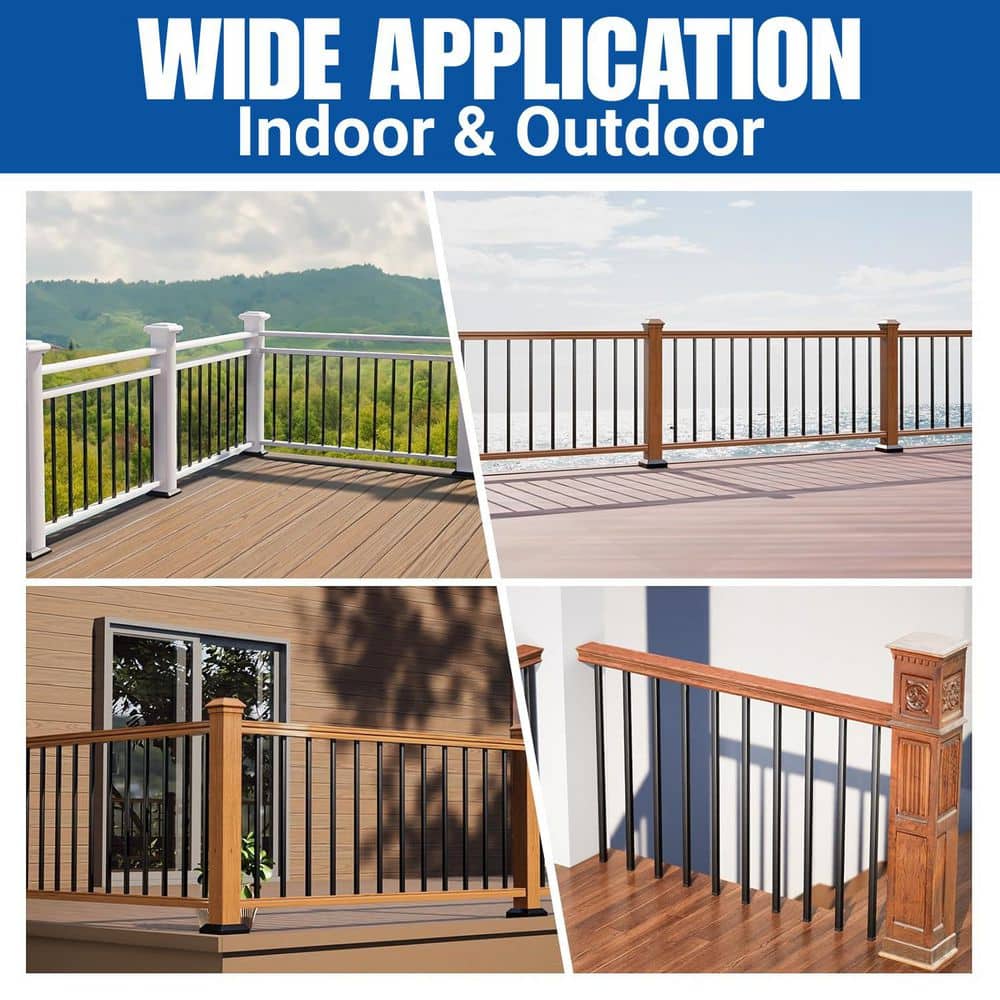 KIWDZFU 26 in. H x 0.75 in. W Black Aluminum Square Baluster Stair Railing Kit (2)