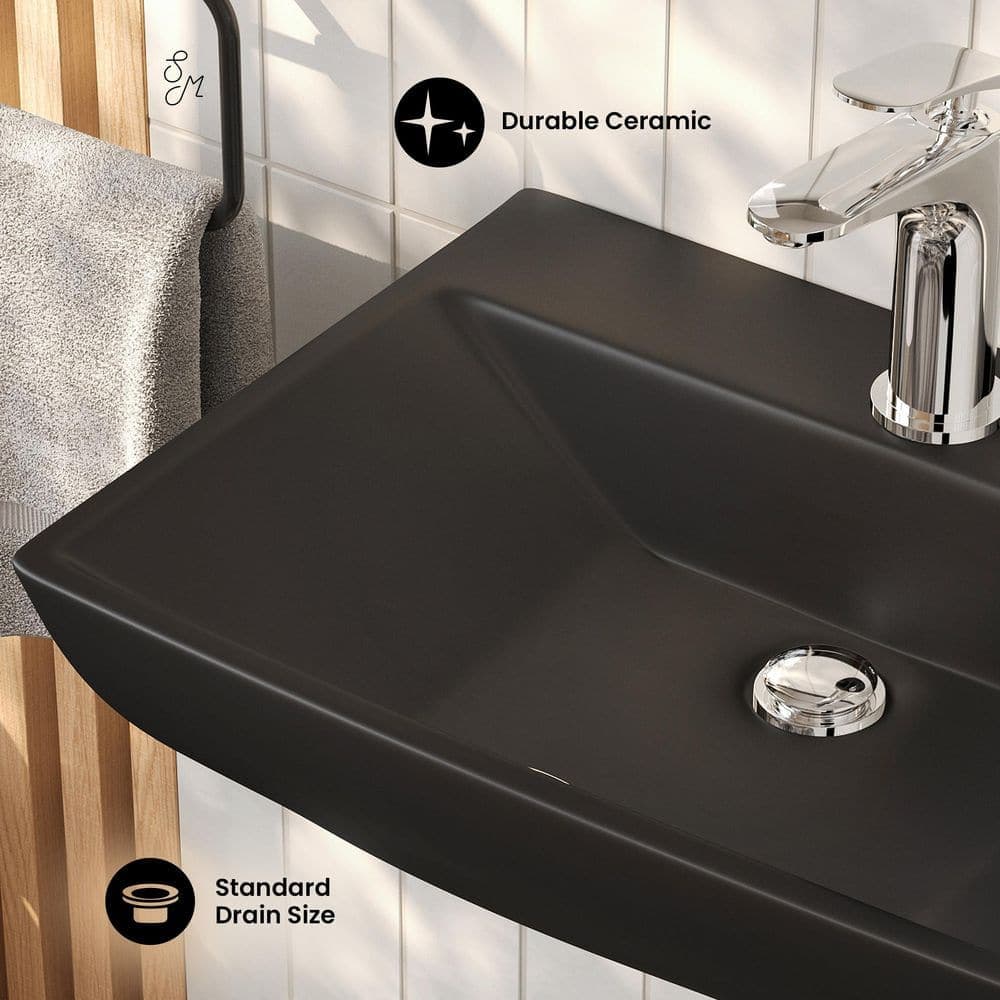 Swiss Madison Sublime 14 in. D W 5.5 in. H Wall Hung Sink Black Ceramic (3)