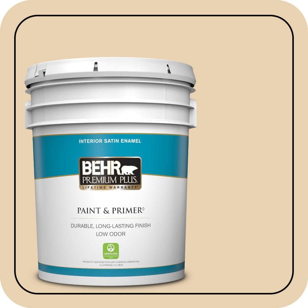 BEHR PREMIUM PLUS 5 gal. #S300-2 Powdered Gold Satin Enamel Low Odor Interior Paint & Primer