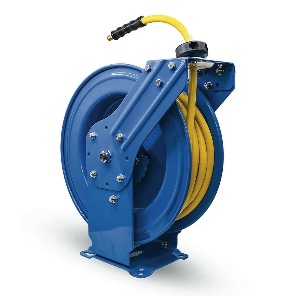 OILSHIELD 1/2 in. x 50 ft. Heavy Duty Rubber Air Hose and Dual Arm Powder-Coated Steel Hose Reel