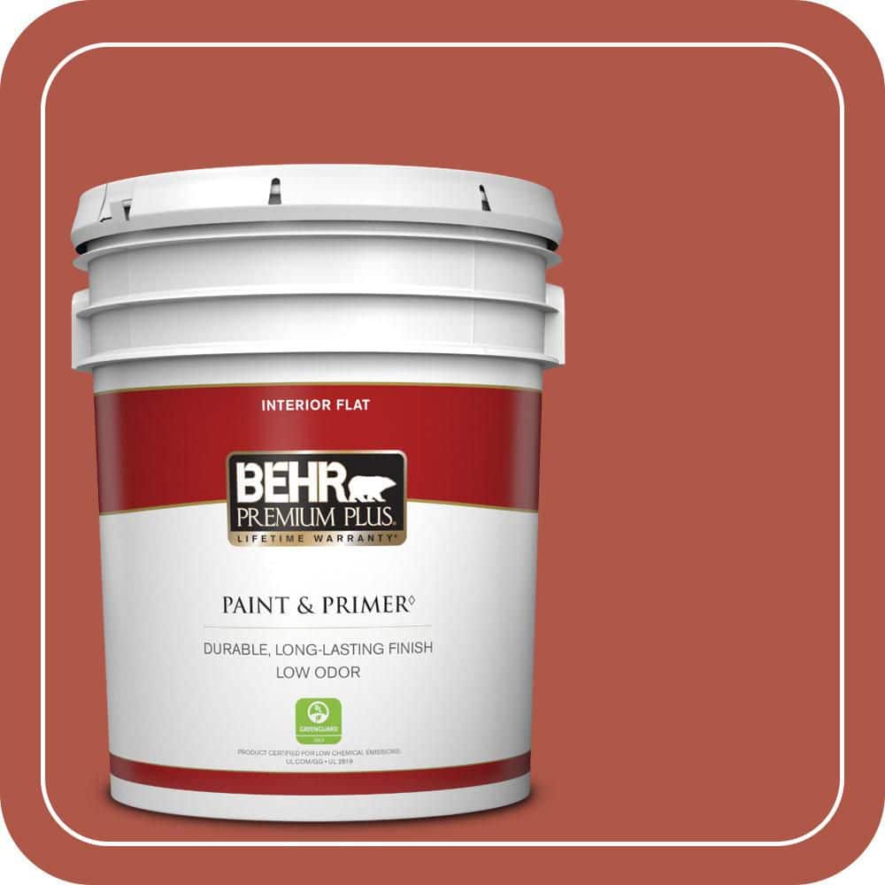 BEHR PREMIUM PLUS 5 gal. #PPU2-14 Tibetan Orange Flat Low Odor Interior Paint & Primer