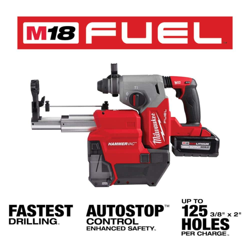 Milwaukee M18 FUEL 18V Lithium-Ion Brushless Cordless Rotary Hammer/Dust Extractor Kit, Two 6.0 Ah Batteries (3)