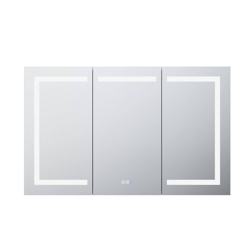Eoviamne 48 in. W x 30 in. H Rectangular Aluminum Medicine Cabinet with Mirror, Dimmable, Defogger, Outlet and USB, Soft-Close (2)