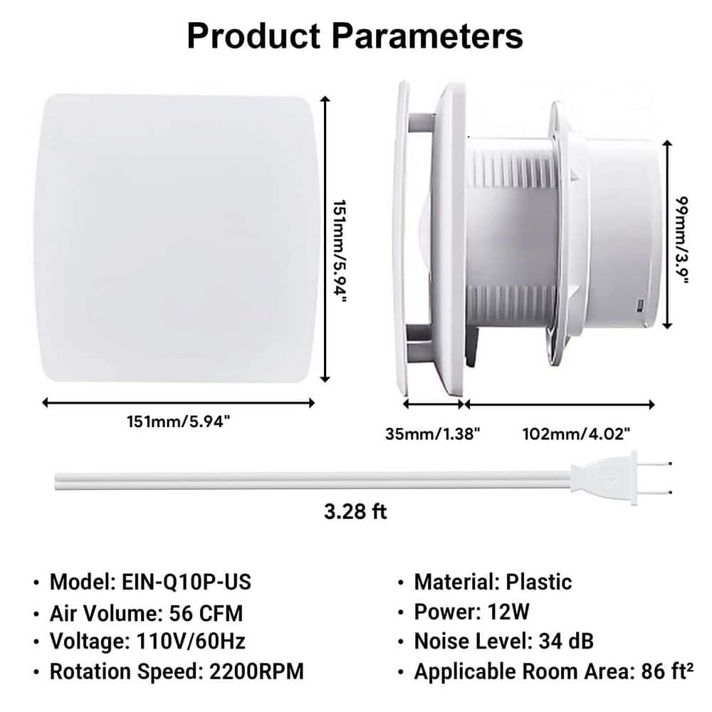 Wudkey 1-Piece Bathroom Accessory Set in White, 4 in. Wall Mount Bathroom Exhaust Fan with Backdraft Damper, 56 CFM (2)