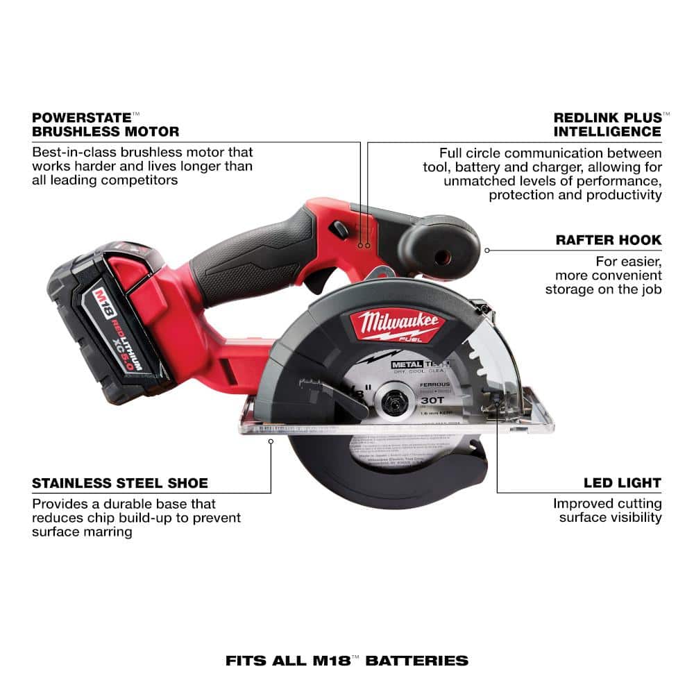 Milwaukee M18 FUEL 18V Lithium-Ion Brushless Cordless Metal Cutting 5-3/8 in. Circular Saw (Tool-Only) w/ Metal Saw Blade (3)