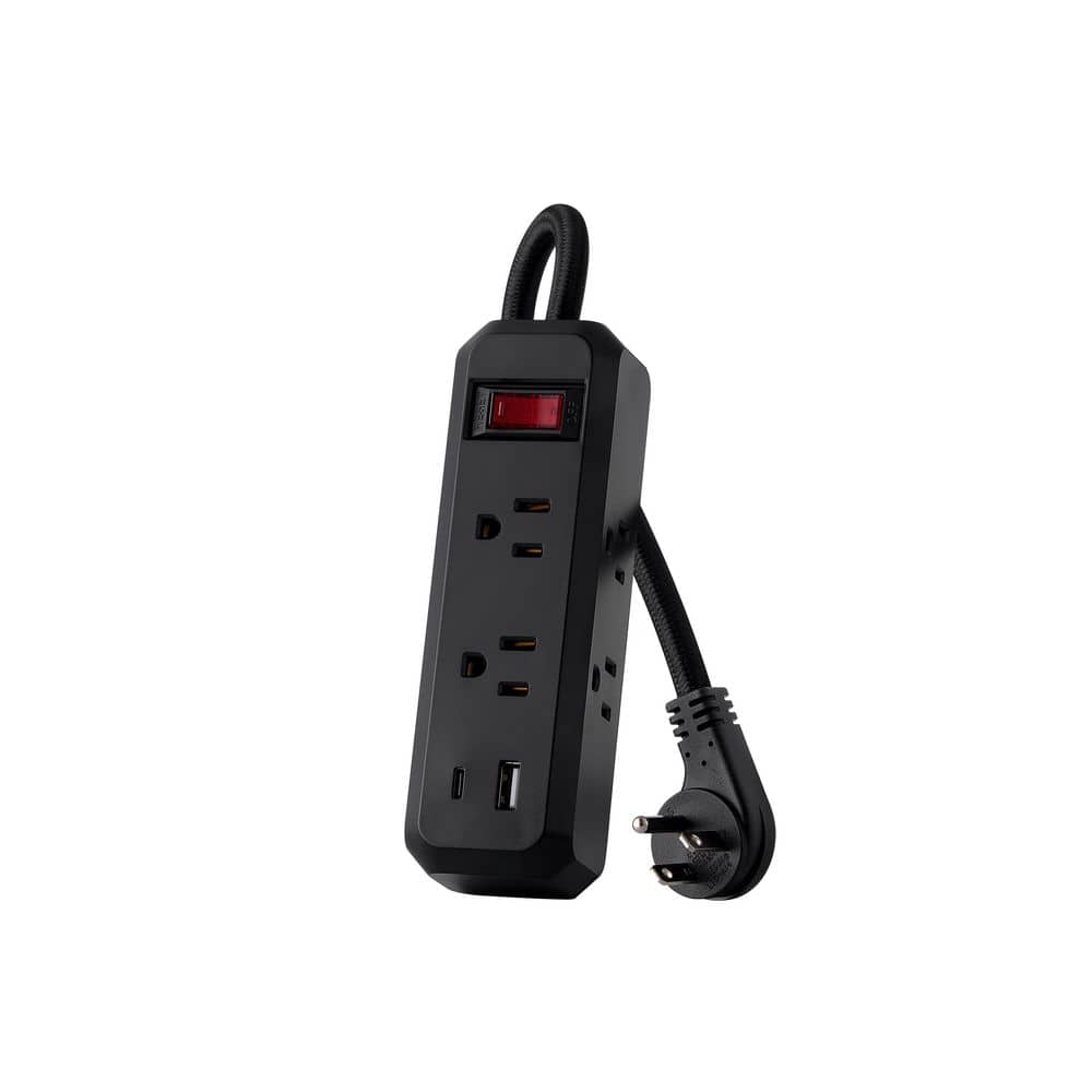 HDX 8-in-1 6-Outlet 5 ft. Power Strip with 2 USB Ports, Black