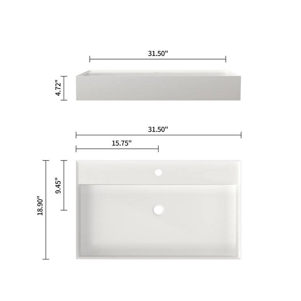 LIVACA 31.5 in. 18.9 in. Drop-In Bathroom Sink in Matte White Solid Surface with Easy-Clean Durability (2)