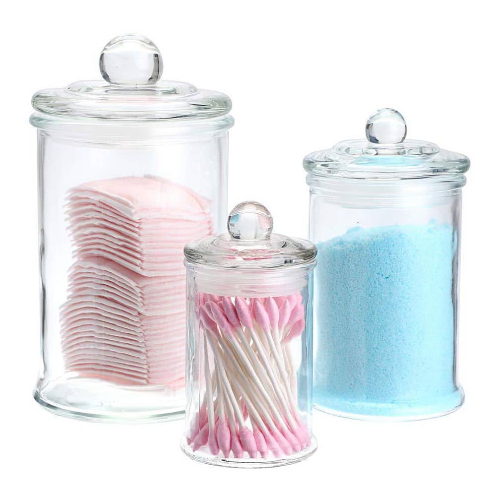 KHKFY Glass Canisters Apothecary Jars with Airtight Lids for Bathroom Vanity Storage, 5 oz./12 oz./25 oz. Set (1)